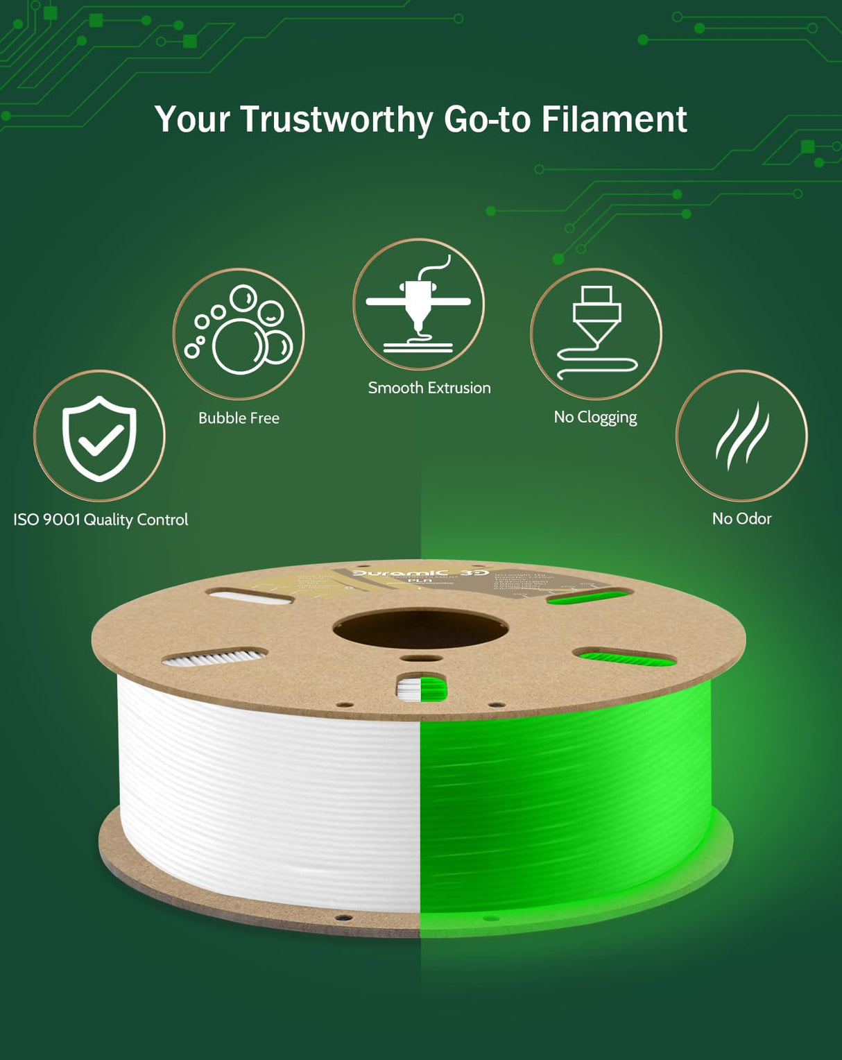DURAMIC 3D PLA Glow in The Dark Filament 1.75mm Glow Green, 3D Printing PLA Filament 1.75mm Dimensional Accuracy +/- 0.05 mm, 1kg Spool DURAMIC 3D