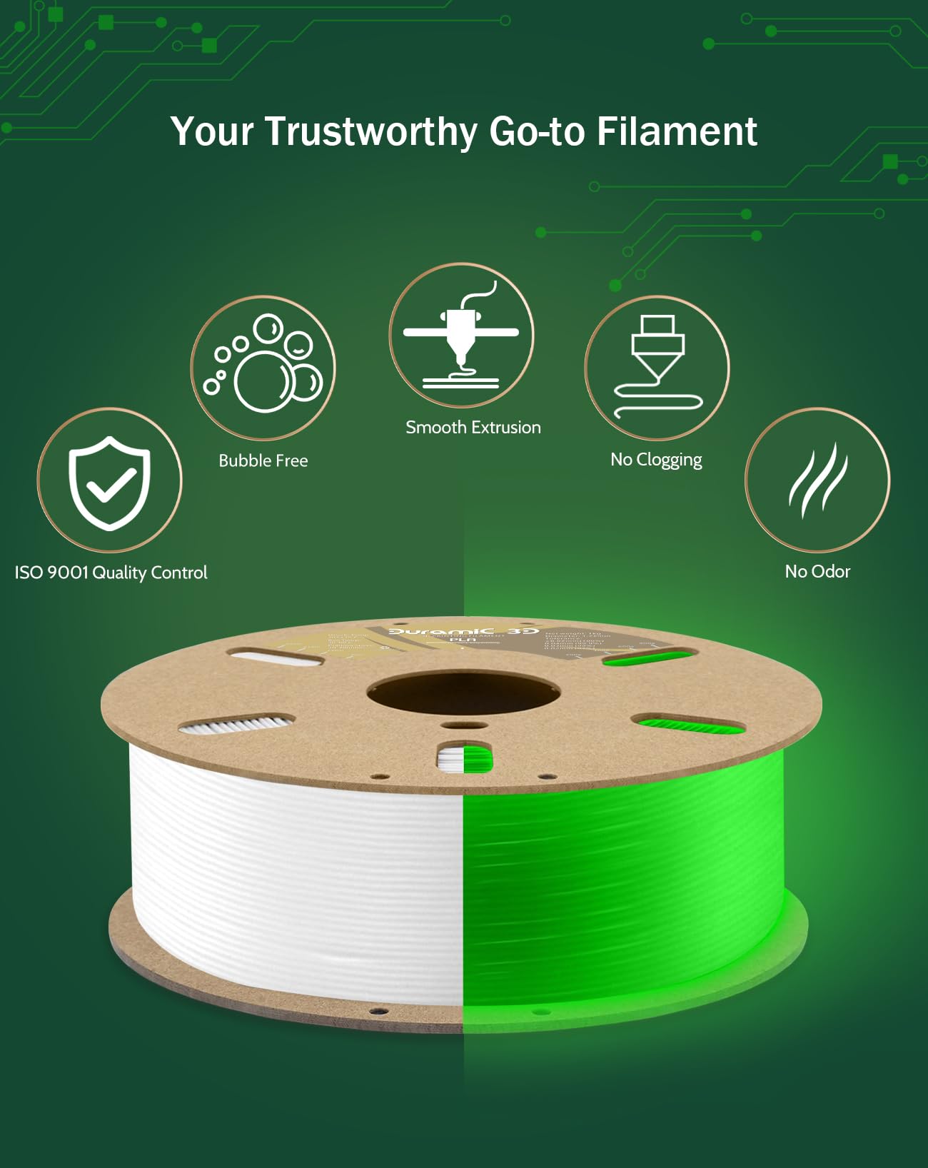 DURAMIC 3D PLA Glow in The Dark Filament 1.75mm Glow Green, 3D Printing PLA Filament 1.75mm Dimensional Accuracy +/- 0.05 mm, 1kg Spool - WoodArtSupply