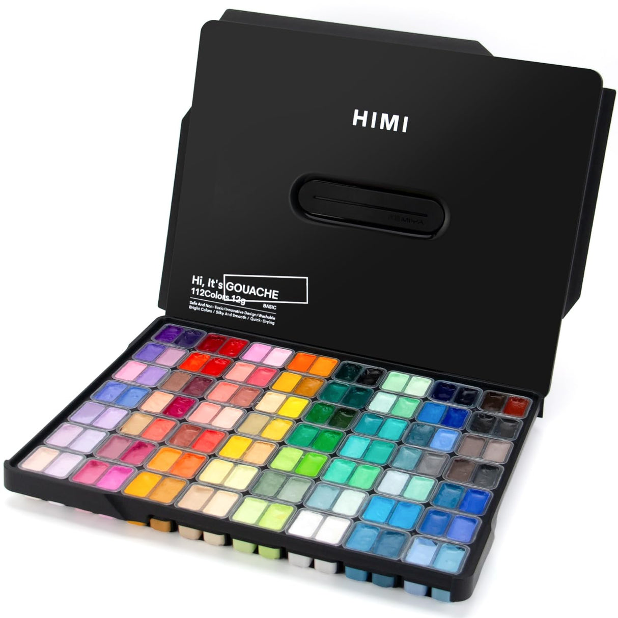 HIMI Gouache Paint Set, 112 Colors x 12g Twin Jelly Cup Design in Carrying Case, Non-Toxic Paint for Canvas and Paper, Perfect for Artists, Student, Opaque Painting (Black) ARTME