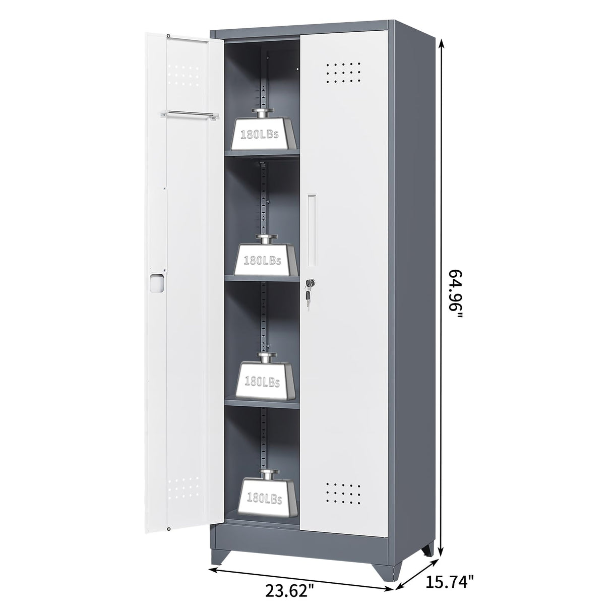 STEELIST Broom Closet, Metal Storage Cabinet with Hanging Rod, 65" Broom Tool Organizer, Metal Cabinet with Doors and Shelves, Tall Cleaning Storage for Home, Office, Garage, Balcony STEELIST