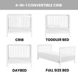 Oxford Baby Essentials Island Mini 4-in-1 Convertible Baby Crib with Round Spindles, White Oxford Baby