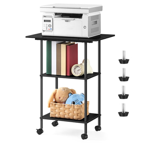 Luplom Black Printer Stand with Storage 3 Tier Rolling Printer Cart with Wheels Large Printer Table for Home Office, Modern Printer Desk Shelf Side Table for Filing Fax Machine Scanner Microwave Luplom
