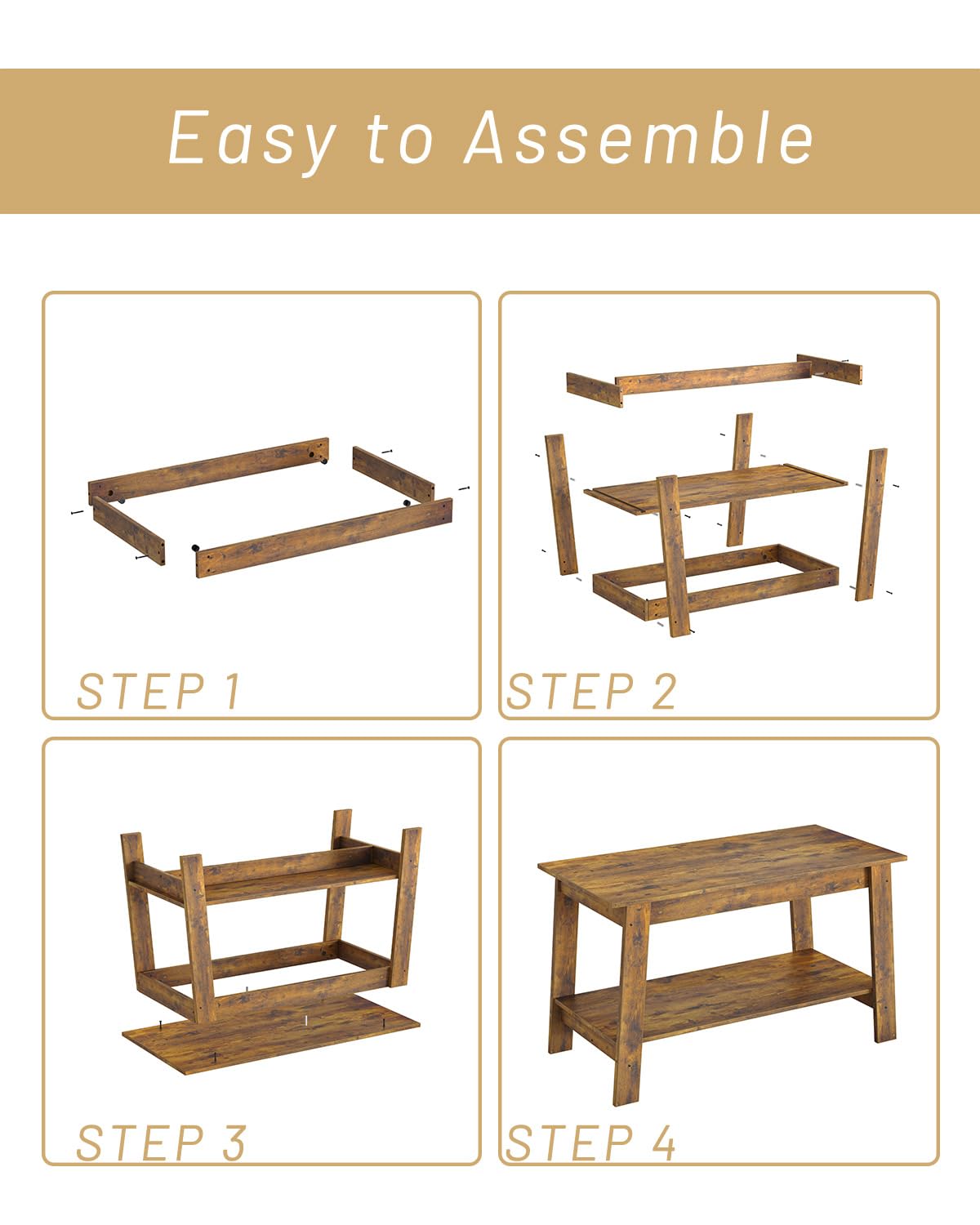 GarveeHome 2-Tie Coffee Table, Rustic Wood Living Room Tables with Open Rectangular Storage Compartment, Coffee Tables for Living Room, Outdoors, Home Office, Bedroom, Retro Brown GarveeHome