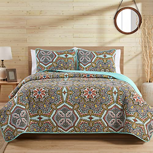 VCNY Home - King Quilt Set, 5-Piece Lightweight Reversible Medallion Quilt Set, Boho Room Décor (Yara Multicolor, King) VCNY Home