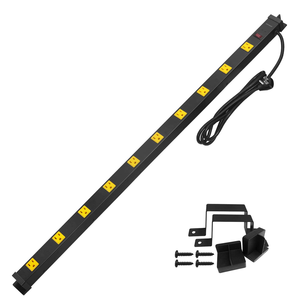 SURAIELEC 10 Outlet Long Power Strip Surge Protector, Industrial Heavy Duty Metal Shop Power Strip with Flat Plug, 1000 Joules, 15 AMP Breaker, 6FT Cord, Wall Mountable, for Work Bench, Shop, Garage SURAIELEC