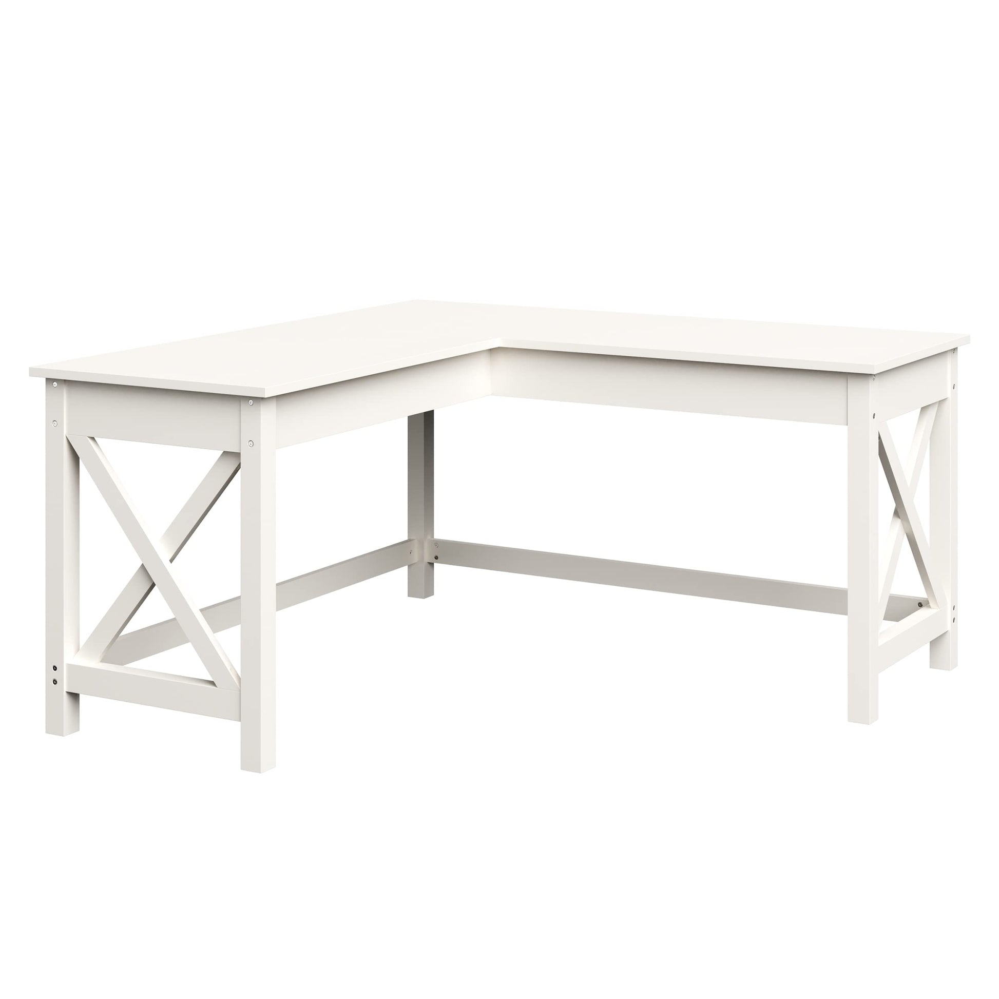 Lavish Home Computer Desk - L-Shaped Desk with X-Pattern Legs - for Office, Computer, or Craft Table - Desks for Home Office (White) - WoodArtSupply