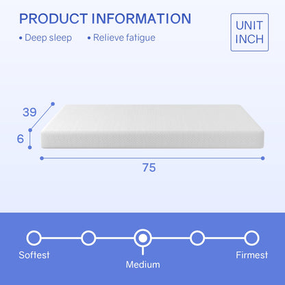 PayLessHere 6 Inch Twin Green Tea Cooling Gel Memory Foam Mattress Twin Size in a Box,Medium-Firm,Pressure Relief&Temperature Regulation,CertiPUR-US Certified,White