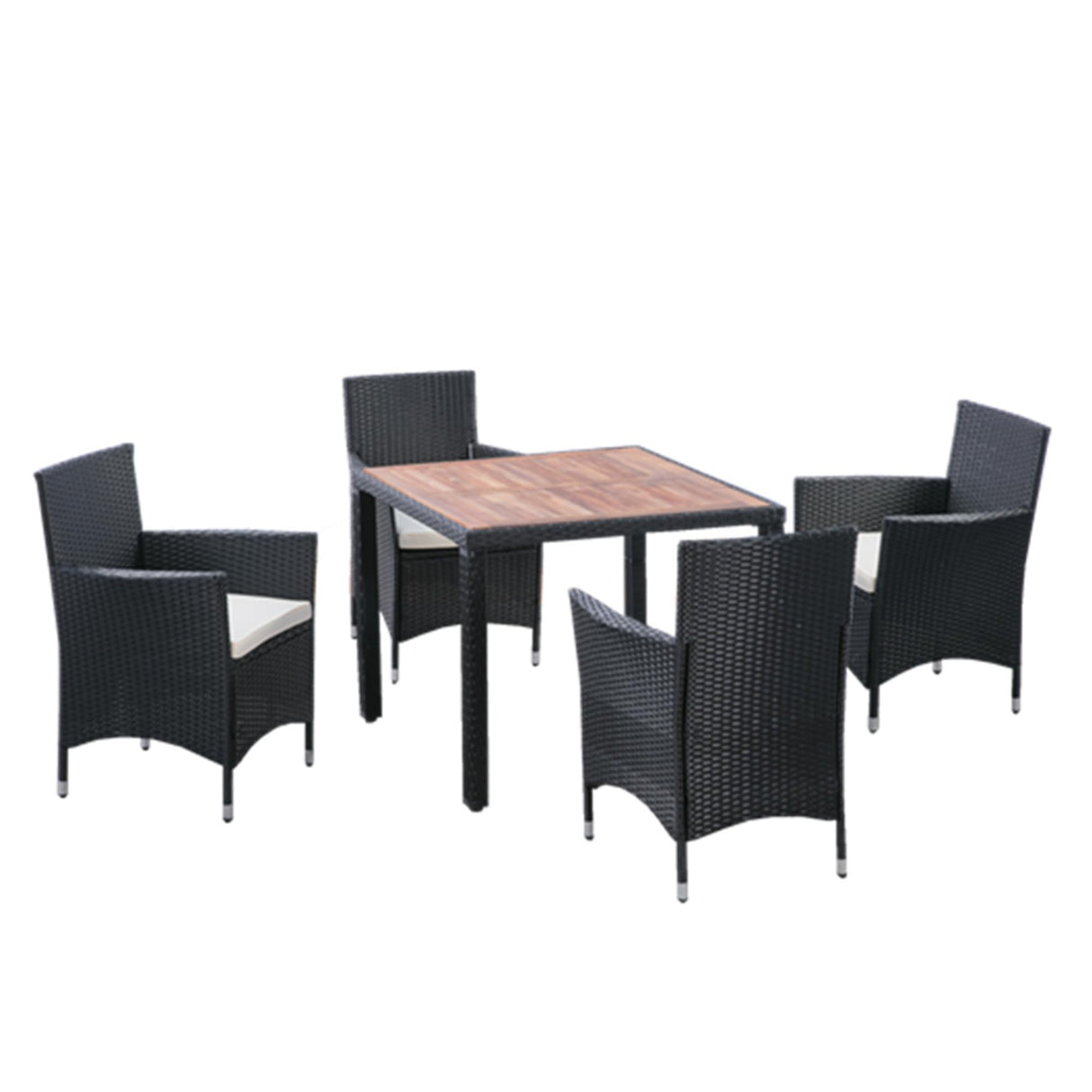 EMKK 5 Piece Outdoor Dining Set All-Weather Wicker Patio Table and Chairs with Cushions, Acacia Glass Tabletop for Backyard Porch Garden Poolside, OneSize, Black+Cream EMKK