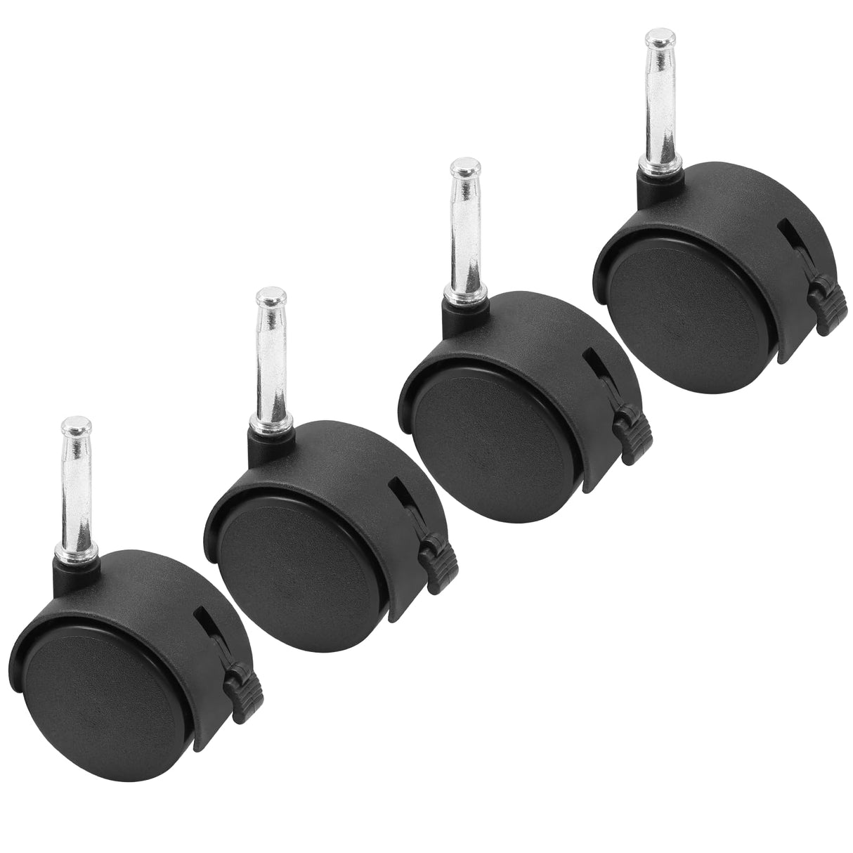 suiwotin 4pcs 2 Inch Swivel Caster Wheels, M8 Grip Neck Stem Caster Wheels with Brake, Heavy Duty Casters, Black Nylon Wheels Replacement for Furniture, Table, Cabinet, Shelf suiwotin