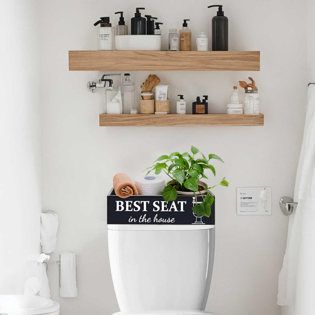 CuffUp Bathroom Decor Box, Toilet Paper Basket 2 Sides Signs Farmhouse Bathroom Basket Toilet Basket Tank Topper Rustic Farmhouse Home Decor for Livingroom Kitchen（One Black Box） CuffUp