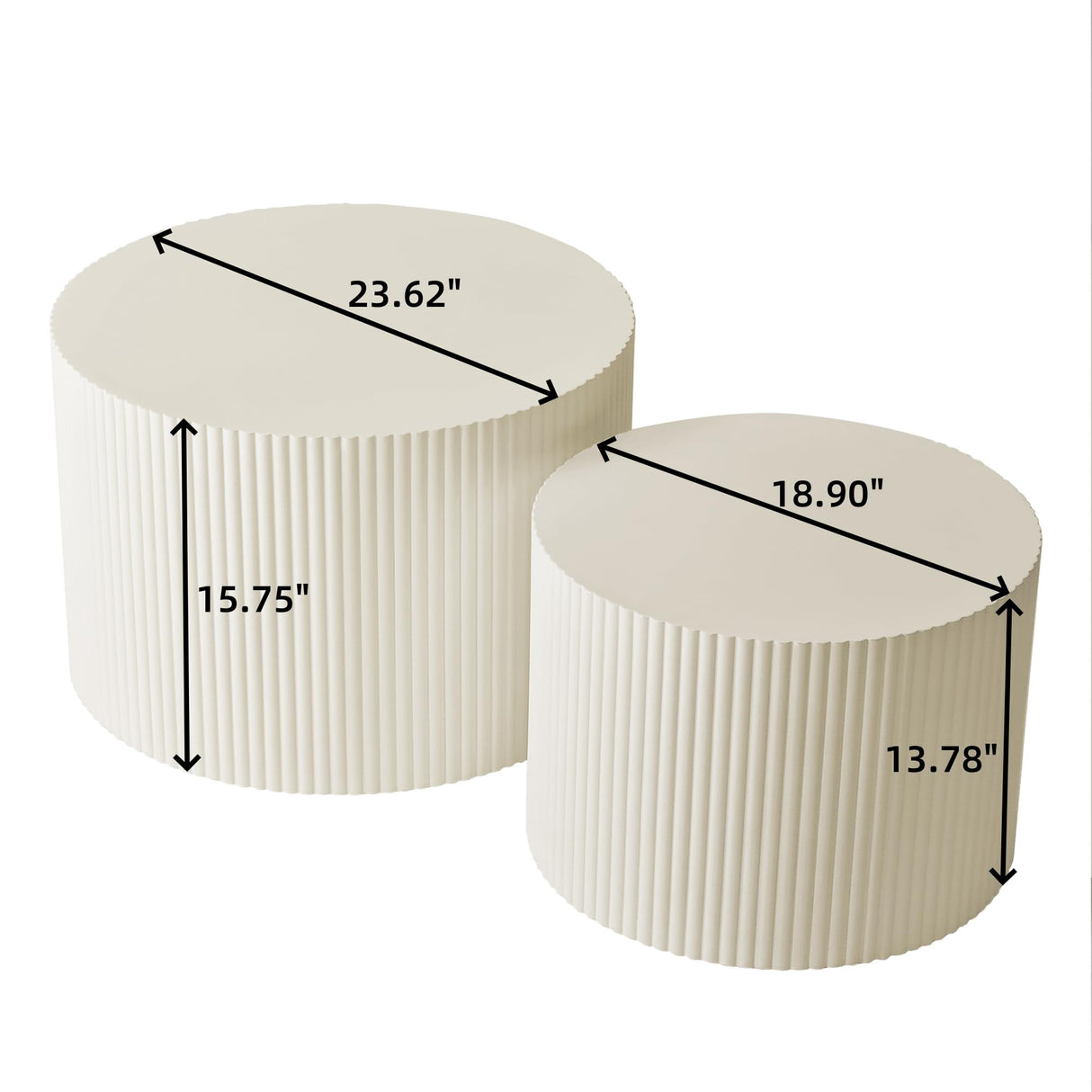 Nesting Coffee Table Set of 2, Modern Drum Side Table End Table, Wave Stripe Round Coffee Table for Living Room, Bedroom, Beige KIGFTSOD