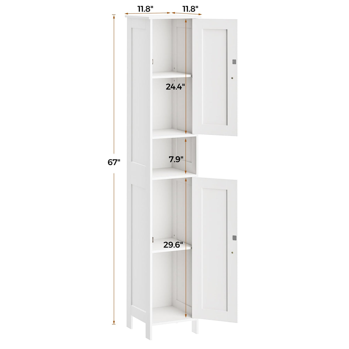 Homleke Tall Bathroom Storage Cabinet with 2 Doors, 67"H Narrow Storage Cabinet with Adjustable Shelves& Anti-Tip Design, Reversible Door Installation, Easy Assembly, 11.8 x 11.8 x 66.9 Inches, White Homleke