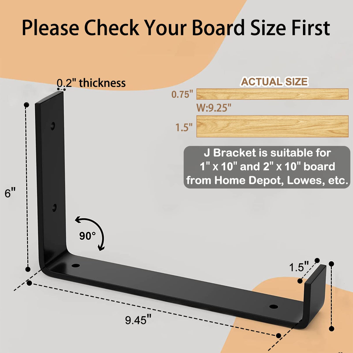 LuckIn 10 Inch Wall Shelf Brackets (Fit 9.25" Board) 4-Pack, Heavy Duty Black Iron, Garage, Kitchen, Bathroom Floating Shelf Hardware LuckIn