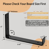 LuckIn 10 Inch Wall Shelf Brackets (Fit 9.25" Board) 4-Pack, Heavy Duty Black Iron, Garage, Kitchen, Bathroom Floating Shelf Hardware LuckIn