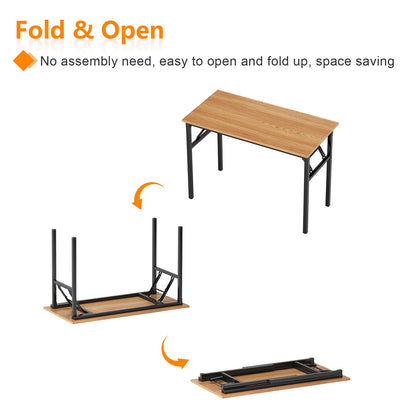 Need Small Computer Desk 31.5 inches Folding Table No Assembly Sturdy Small Writing Desk Folding Desk for Small Spaces, Teak Color Desktop and Black Steel Frame - WoodArtSupply