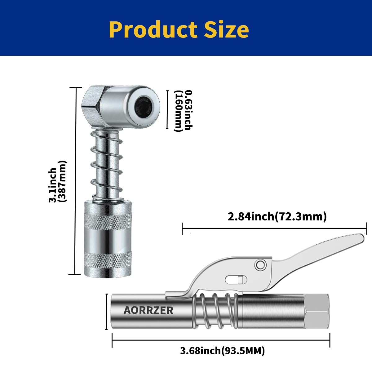 AORRZER 90 Degree Grease Gun Coupler Adapter & Grease Gun Coupler, Grease Gun Tips Locking,Suitable for Grease Fittings in Tight Spaces,Compatible with All Grease Guns 1/8" NPT Grease Gun Fittings AORRZER
