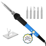 Soldering Iron Kit Soldering Kit With Temperature Adjustable Electric Soldering Gun,60w 110v Soldering Iron With Ceramic Heater,5pcs Different Soldering Tips Soldering Iron Stand (Blue) Vanwoke