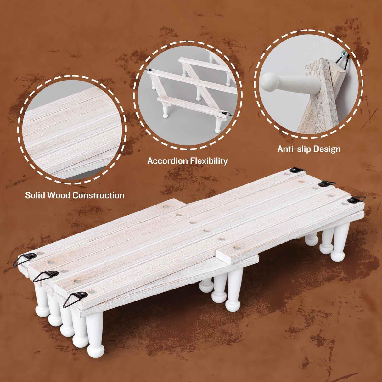 SCUNDA Rustic Wall Mounted Coat Rack with Space Saving Accordion Design, Expandable Wall Mount Coat Rack with 16 Wood Hooks, Modern Farmhouse Wall Décor for Living Room, Entryway(Shabby White) SCUNDA