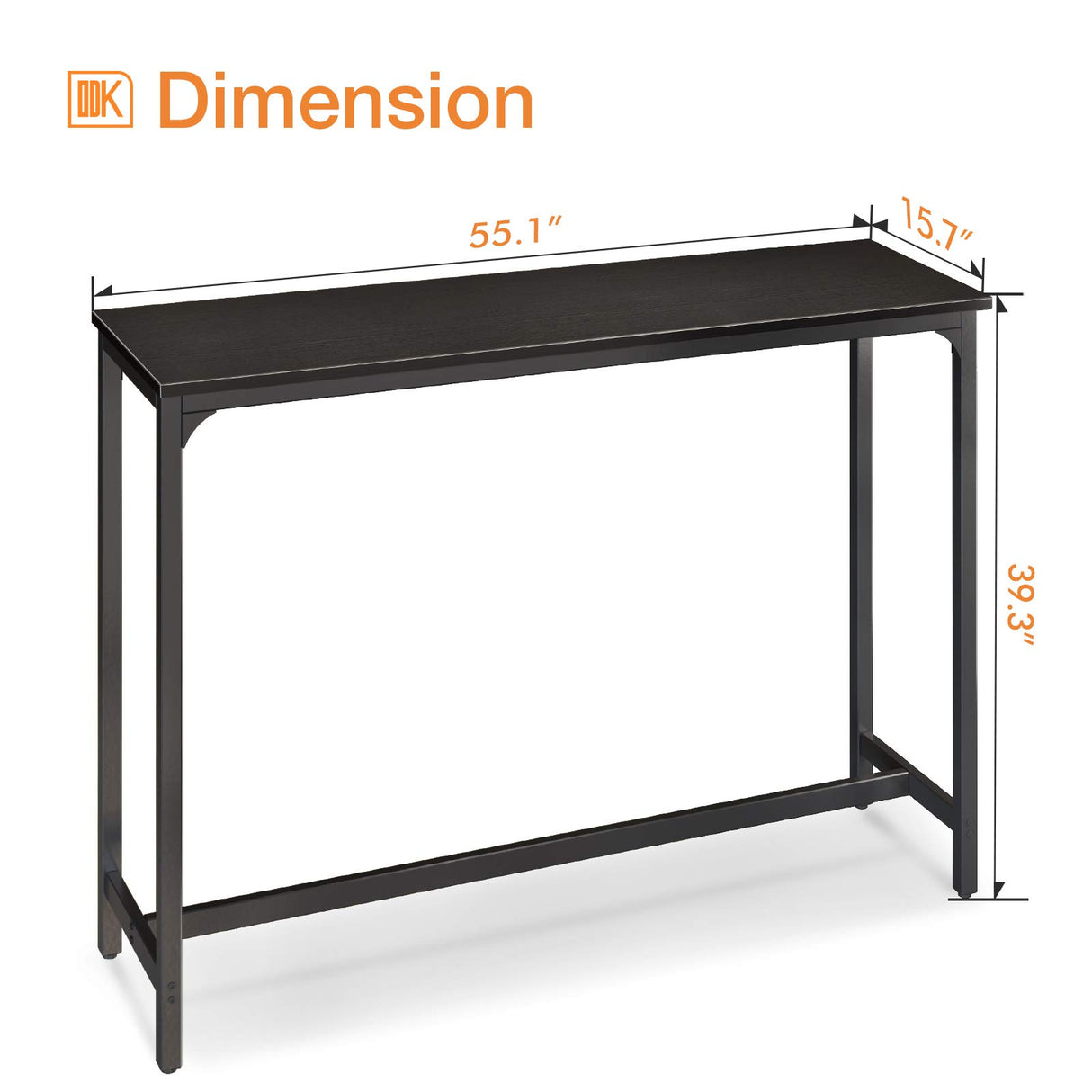 ODK 55 Inch Bar Table, Bar Height Pub Table, Counter Height Bar Table, Rectangular High Top Kitchen & Dining Counter Tables with Sturdy Legs & Easy-to-Clean Top, Indoor use, Black ODK