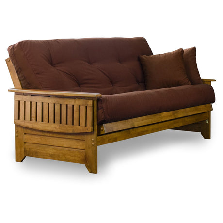 Nirvana Futons Brentwood Tray Arm Futon Sofabed Set - Queen Frame, 8" Microfiber Fudge Mattress, Heritage Finish Nirvana Futons