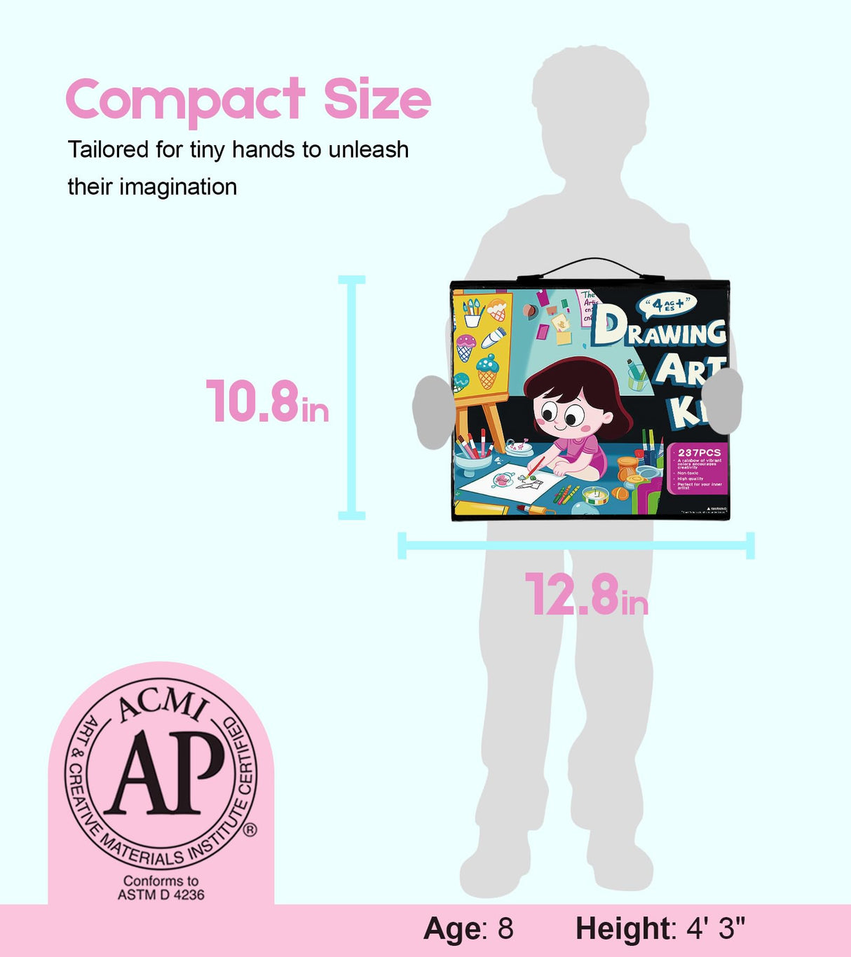 237-Piece Kids Art Set with Double-Sided Easel, Painting Kits for Kids Ages 4-8, Non-Toxic Art Supplies for Girls & Boys, Drawing Set with Watercolor, Oil Pastels, resent for Young Artists-Black Color More