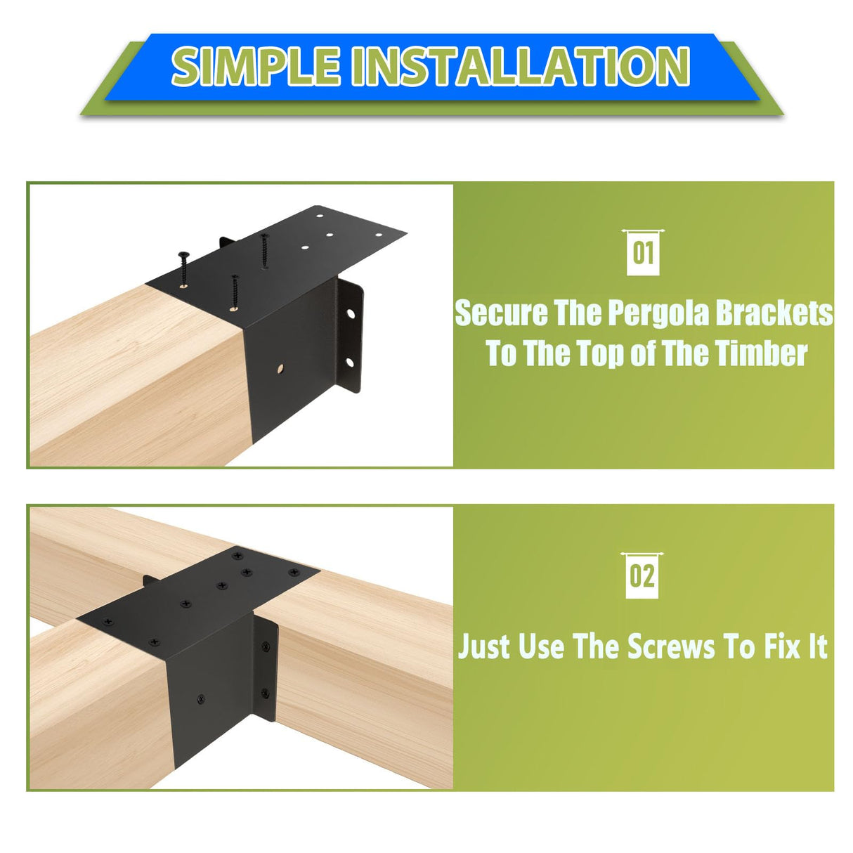 4 Pcs Pergola Brackets 6x6 (Actual 5.6 "x 5.6") Rafter Post Brackets，Deck Railing Brackets, Pergola Kit for Wood Posts or Deck Railing (with Screws) XIHUWZ