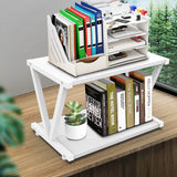 VEDECASA Retro Desktop Printer Stand 2 Double Tiers Wood Printer Shelf Modern White Wood Storage Book Shelf Organizor for Home Office Stylish Sturdy V Shaped (White) VEDECASA