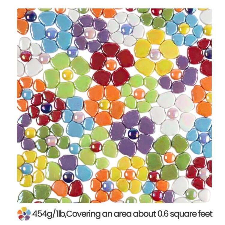 Youway Style Flower Mosaic Tiles for Crafts Bulk,1LB Iridescent Mosaic Tiles Supplies, Petal Mosaic Pieces for Garden Decoration,DIY Glass Mosaic Crafts Youway Style