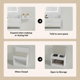 ARTETHYS Small Vanity Desk Set with Flip-top Mirror and Lights White Integrated Makeup Table for Small Space Compact Mini Dressing Table with Fold-up Panel and Storage Chair for Bedroom ARTETHYS