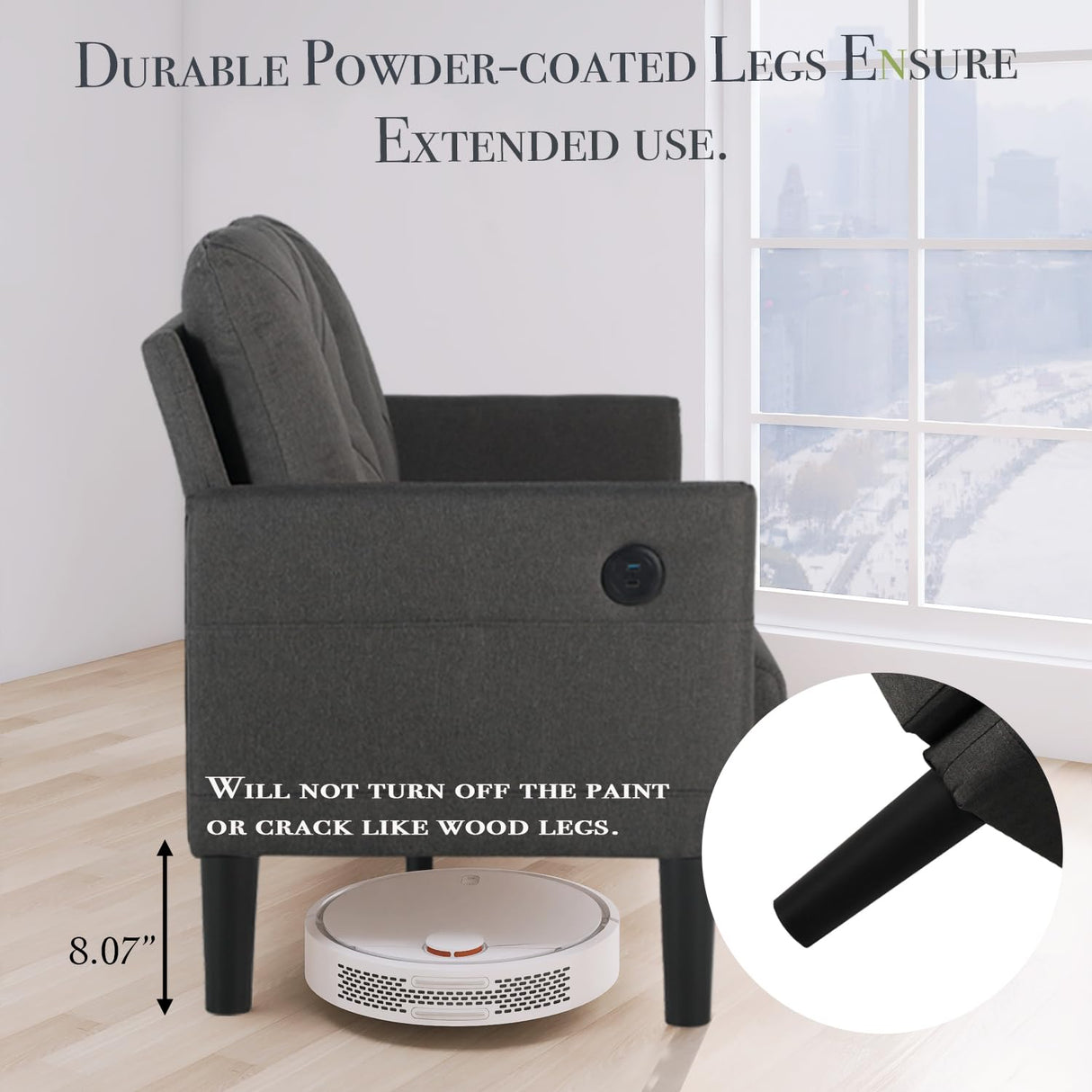 CHYMSUN 56" W Loveseat Sofa, Mid Century Modern Sofa Couch w/ 2 USB & Side Pocket, Small Love Seat Sofas for Living Room, Tufted Couches for Small Spaces, Bedroom, Office, Apartment (1, Dark Grey) CHYMSUN