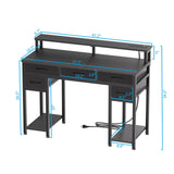 Uniheim Black Computer Desk with Drawers, Gaming Desk with LED Light & Power Outlet, 47" Home Office Desk with Large Storage & Monitor Stand for Small Space Uniheim