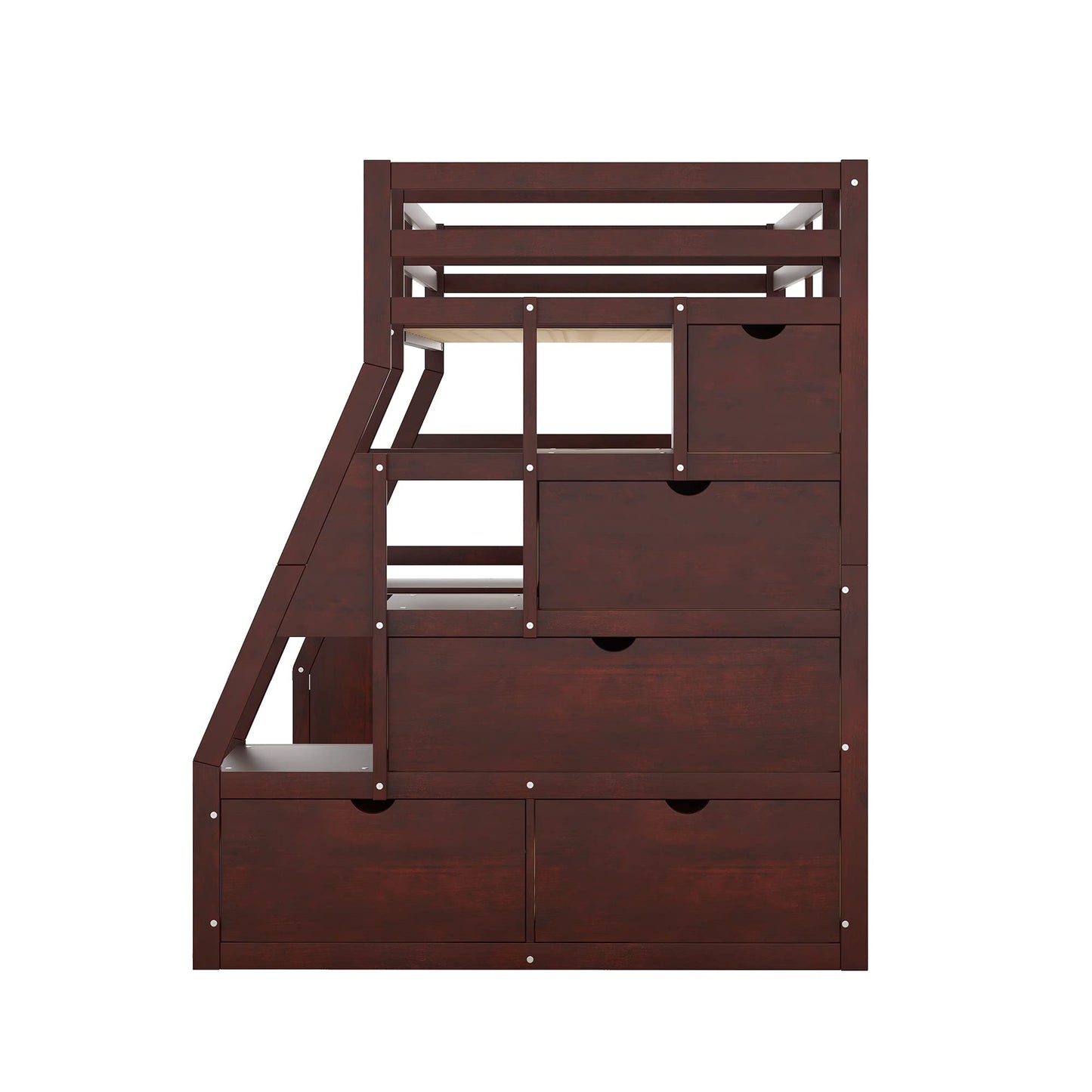 Twin Loft Bed with Stairs and Desk by Harper & Bright Designs - Solid Wood Frame with 7 Drawers & 2 Shelves in Espresso