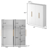 AIEGLE Wardrobe Armoire Closet with 4 Door, Large Freestanding Armoire Wardrobe Cabinet with Shelves & 3 Hanging Rods, Bedroom Wood Clothes Storage Cabinet Organizer, White 63" W AIEGLE