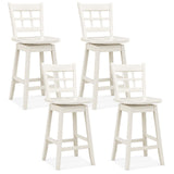 Giantex 24.5" Bar Stools Set of 4, Farmhouse Swivel Barstools with 6-Grid Hollow Back & Ergonomic Contoured Seat, Footrest, Wooden Counter Height Bar Stools for Kitchen Island, Bar, Cafe, White Giantex