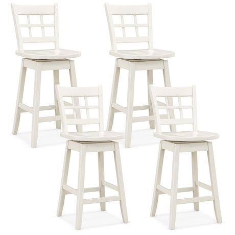 Giantex 24.5" Bar Stools Set of 4, Farmhouse Swivel Barstools with 6-Grid Hollow Back & Ergonomic Contoured Seat, Footrest, Wooden Counter Height Bar Stools for Kitchen Island, Bar, Cafe, White Giantex