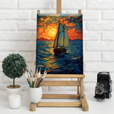 Natuyalo Framed Paint by Numbers Kit for Adults - Sailboat DIY Adult Paint by Number Kits Sunset Landscape Acrylic Canvas Painting for Adults Beginners Art Crafts with Frame, 12x16 Inch Natuyalo