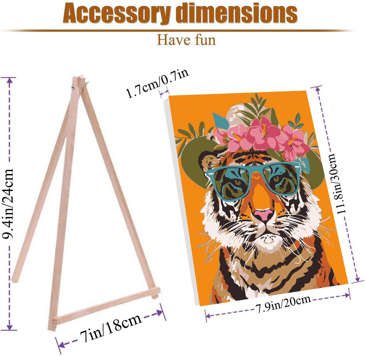 Tiger Paint by Numbers kit for Adults Framed Canvas - with Wooden Easel and Nice Box,Adults' Paint-by-Number Kits Animal DIY Acrylic Oil Painting for Home Wall Decor 7.8x11.8inch Kaixine