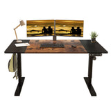 Jceet Adjustable Height Electric Standing Desk - 63 x 30 Inch Sit Stand Computer Desk with Splice Board, Stand Up Desk Table for Home Office, Black Frame/Black and Rustic Brown Top Jceet