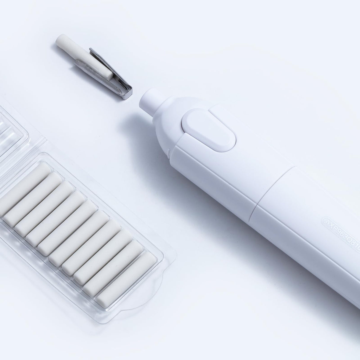 M&G Electric Eraser for Artists, Rechargeable 60 Eraser Refills, Automatic Portable Plastic Pen, Requires 2 AAA Batteries (Not Included), Battery Operated for Drafting, Sketching, Painting (White) M&G