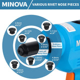 Minova Battery Rivet Tool Kit Cordless Rivet Gun Compatible with 3/32"(2.4 mm) to 3/16"(4.8 mm) Stainless Steel Rivets Minova