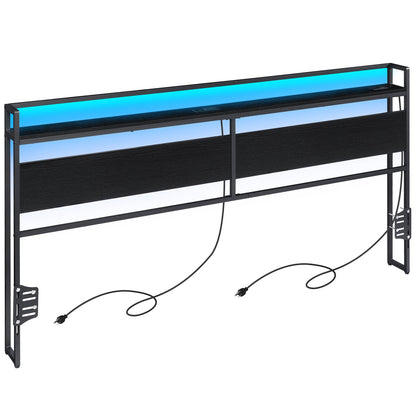 ELYKEN King Size Headboard with Power Outlet & LED Strip Light - Versatile, Easy Assembly in Black - WoodArtSupply