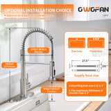 OWOFAN Kitchen Faucet with Pull Down Sprayer Brushed Nickel Stainless Steel Single Handle Pull Out Spring Sink Faucets 1 Hole Or 3 Hole Dual Function for Farmhouse Camper Laundry Utility Rv Wet Bar OWOFAN