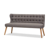 Baxton Studio Melody Mid-Century Modern Grey Fabric and Natural Wood Finishing 3-Seater Settee Bench Baxton Studio
