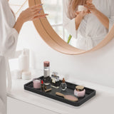 Bathroom Vanity Tray for Countertop - Bamboo Organizer Tray for Dresser Tops, Toilet, Perfume Small Decorative Wood Tray for Home Decoration 11.4” L x 6.1” W x 0.7” H (Black) Weenson