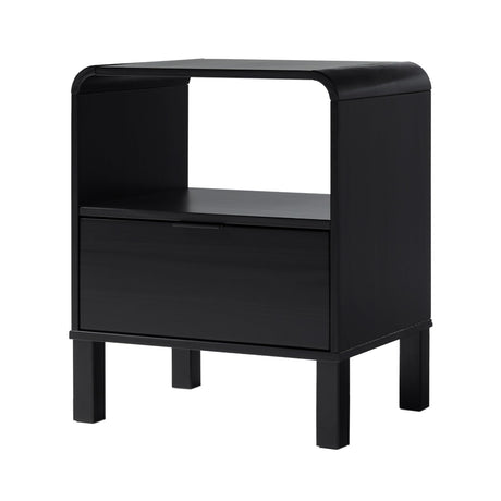 Walker Edison Modern Curved-Top Solid Wood 1-Drawer Nightstand with Open Cubby, 24 Inch, Black Walker Edison
