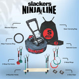 Slackers Ninjaline - 36' Intro Kit - Includes 7 Hanging Attachments - Best Outdoor Ninja Warrior Training Equipment For Kids - Build Your Very Own Backyard Obstacle Course - Rated Ages 5+ Slackers