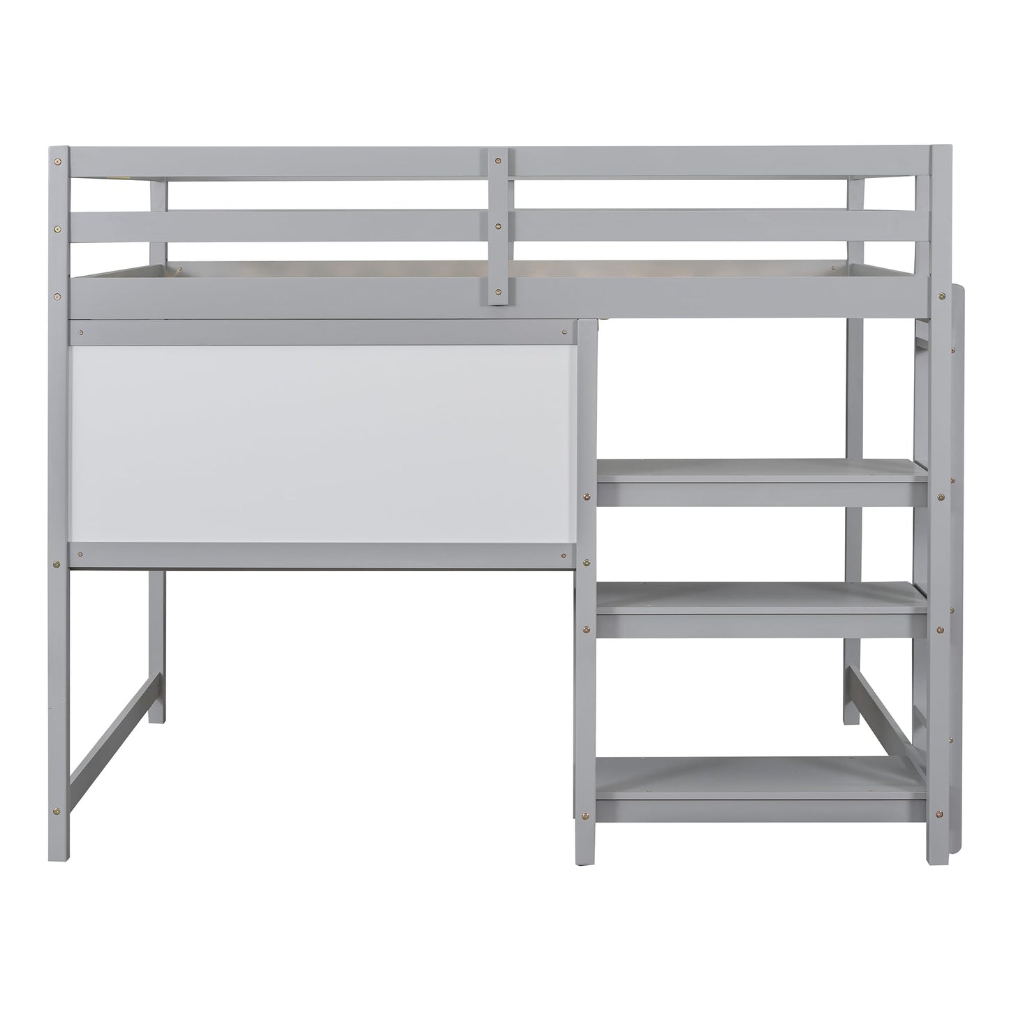 Harper & Bright Designs Full Size Gray Loft Bed with Integrated Desk, Bookshelf, and Writing Board - WoodArtSupply