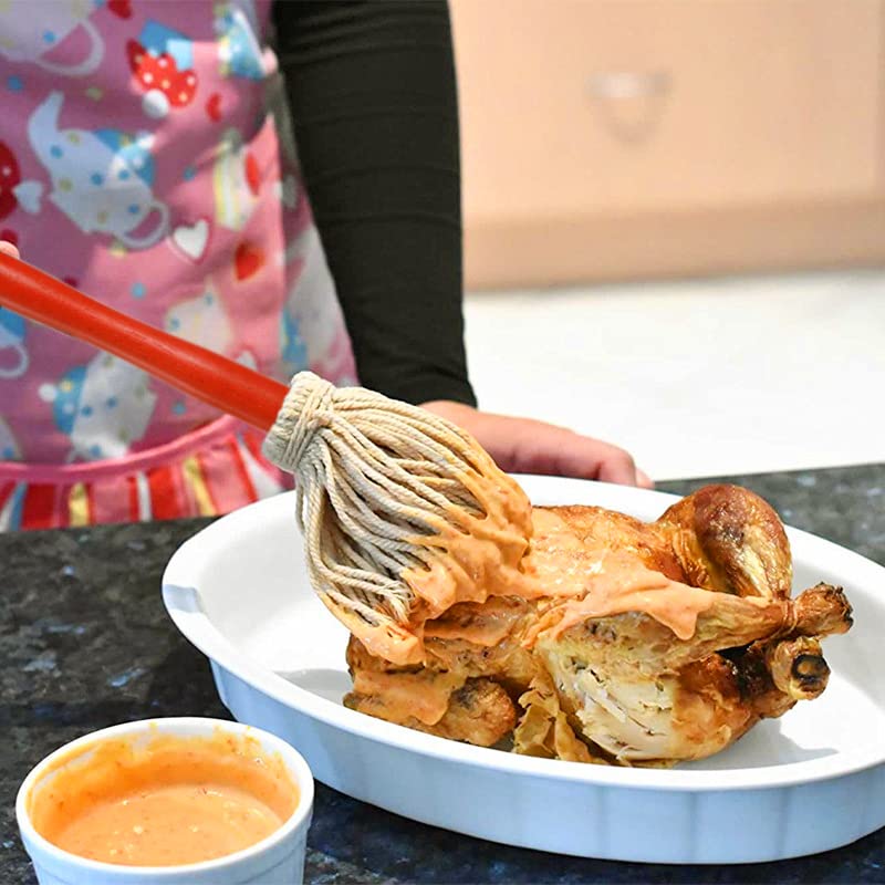 Hedume 6 Pack 12" BBQ Sauce Basting Mops, Roasting or Grilling Basting Mop, Cotton Fiber Head and Hardwood Handle, Grill Basting Mop for Barbeque, Marinade, Smoking Steak or Glazing Hedume