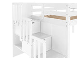 Bedz King Contemporary Low Loft Twin Bed with 3 Step-Stairway, White Bedz King