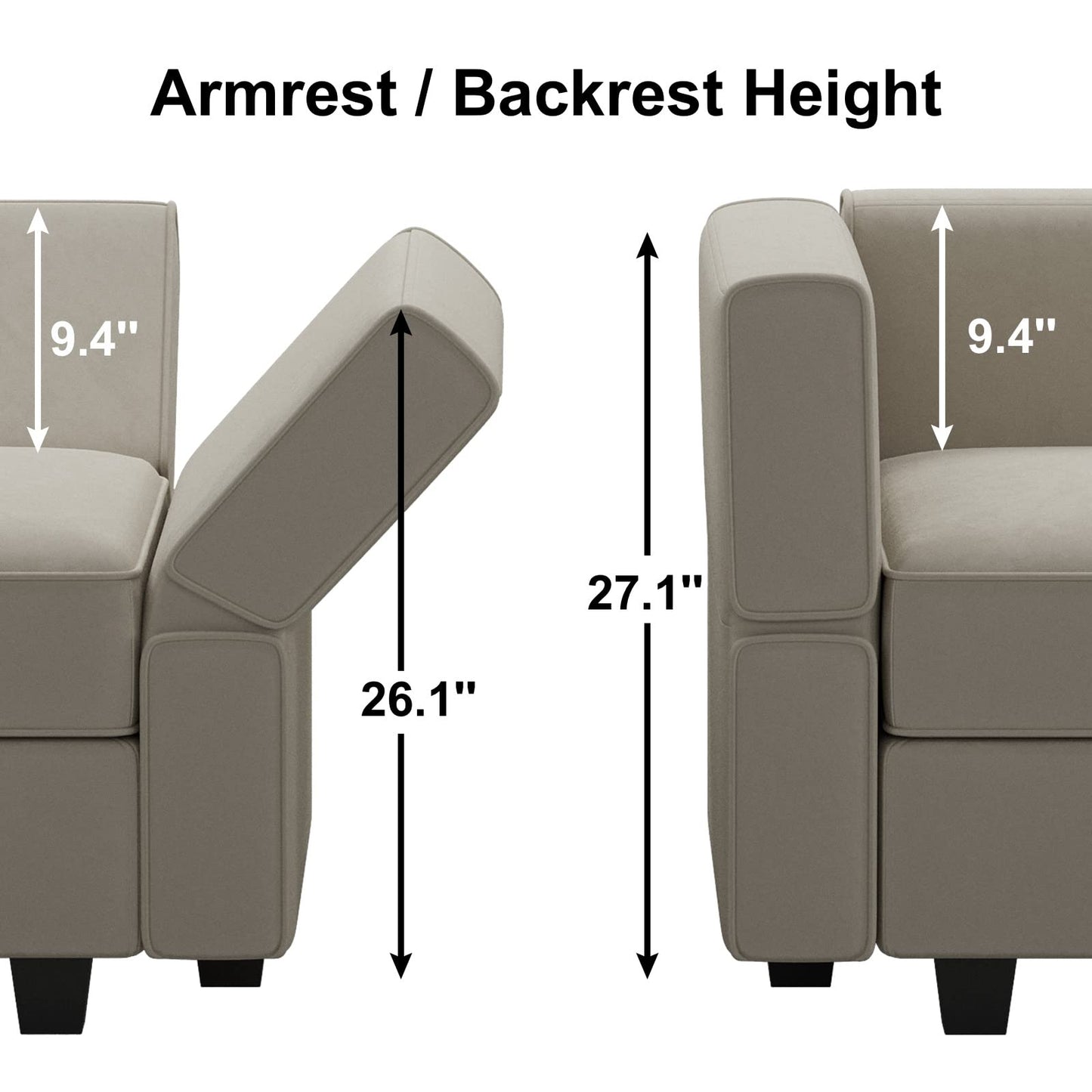 Belffin Modular Velvet Sectional Sofa with Chaise Lounge Sectional Sleeper Sofa with Storage Chaise Sofa Bed Couch for Living Room Grey